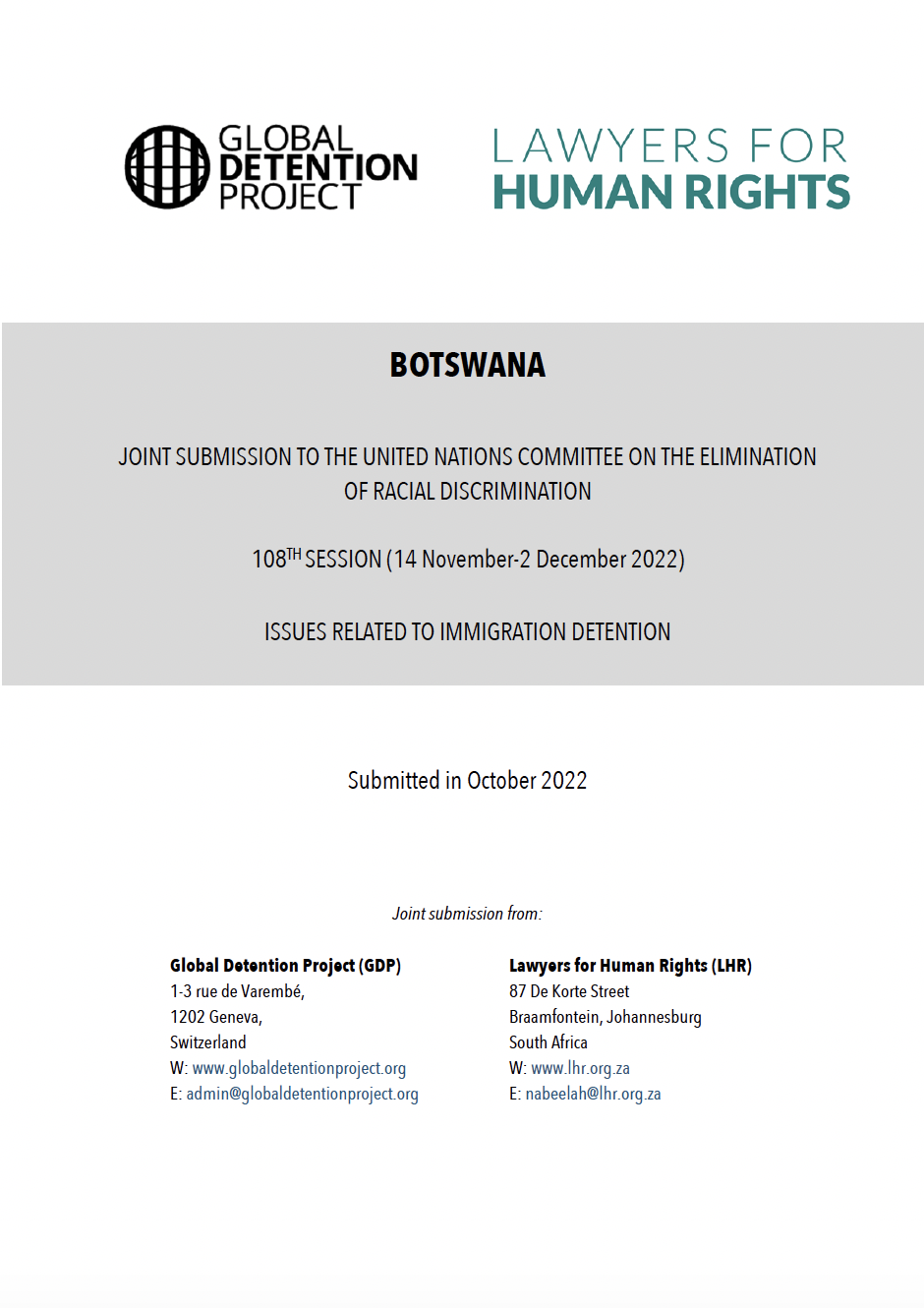 BOTSWANA Joint Submission to the Committee on the Elimination of