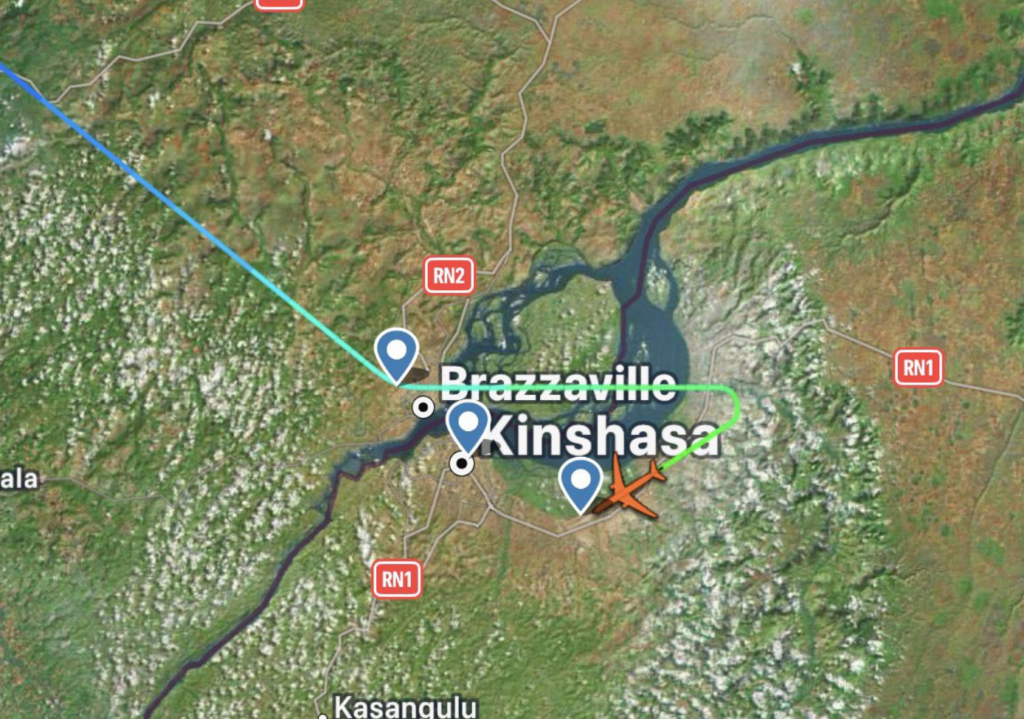 Flight path of flight OAE2066, carrying third country nationals to DRC (Source: ICE Flight Monitor)