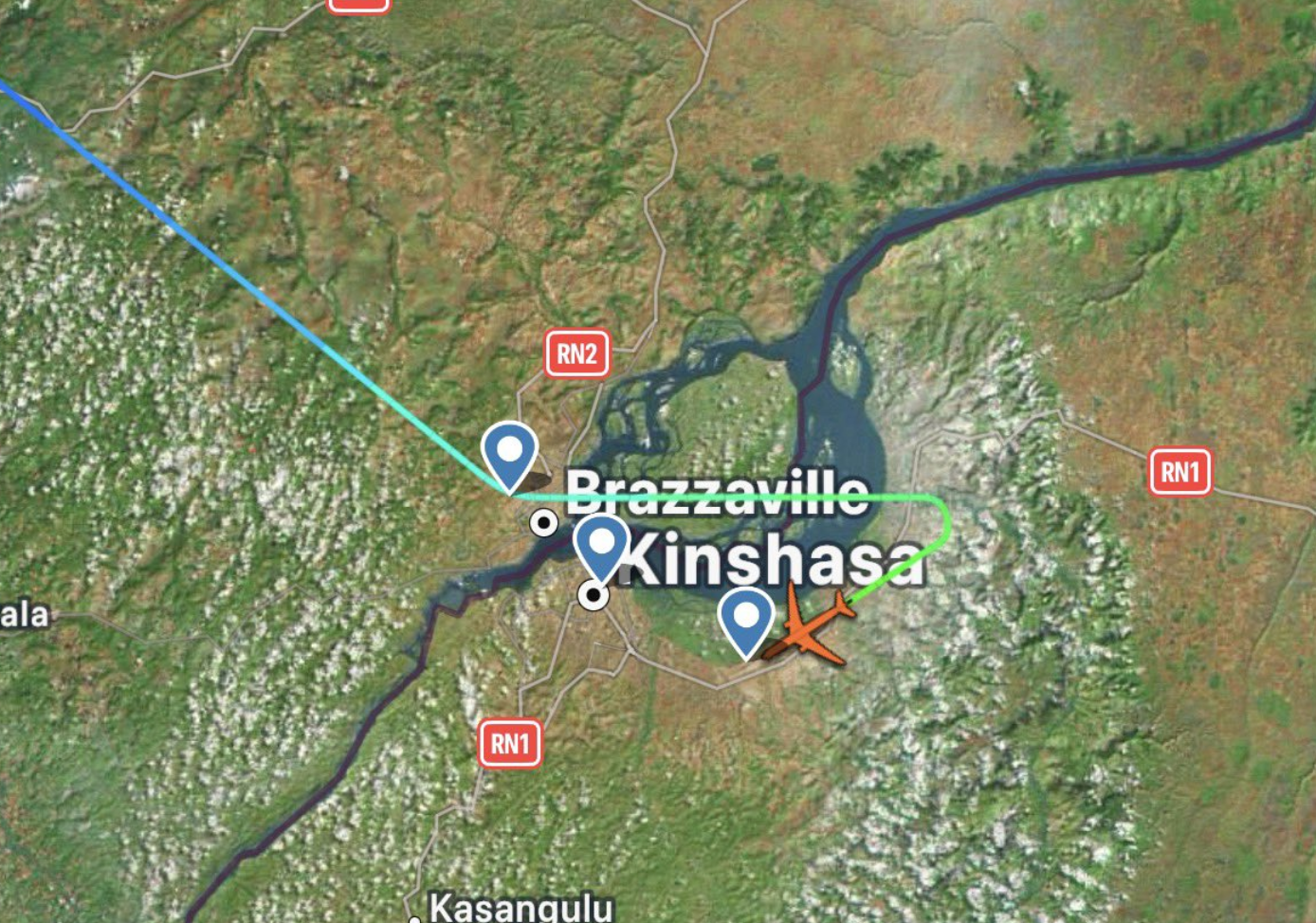 Flight path of flight OAE2066, carrying third country nationals to DRC (Source: ICE Flight Monitor)
