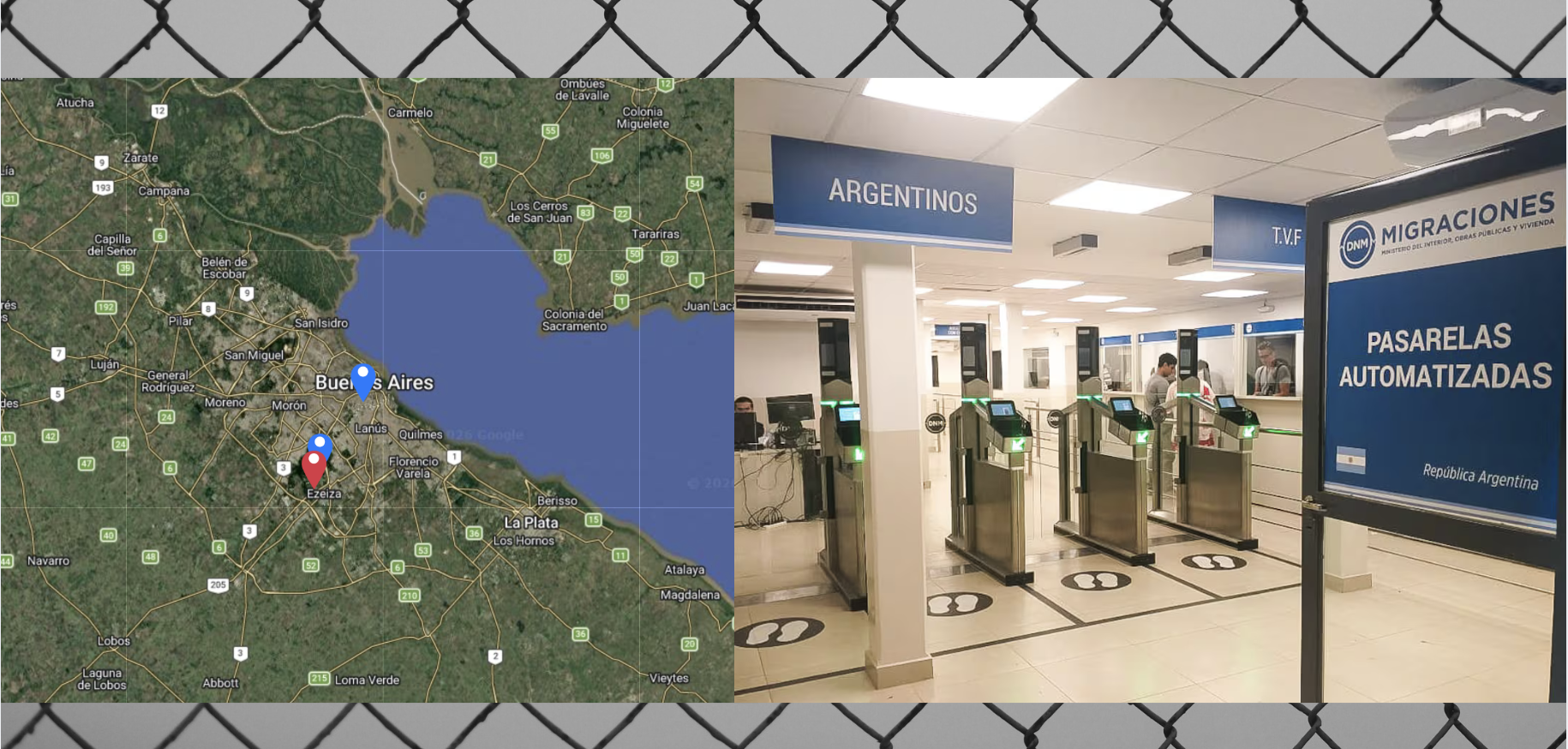 (L) Map of detention centres in Buenos Aires (R) Border crossing of Iguazú, Argentina, in September 2019. Dirección Nacional de Migraciones de la Argentina